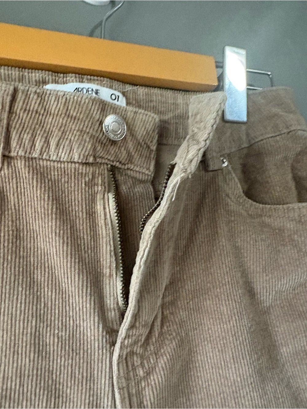 Ardene High Rise Wide Leg Corduroy Pants Beige/Taupe Size 01 - Picture 6 of 8